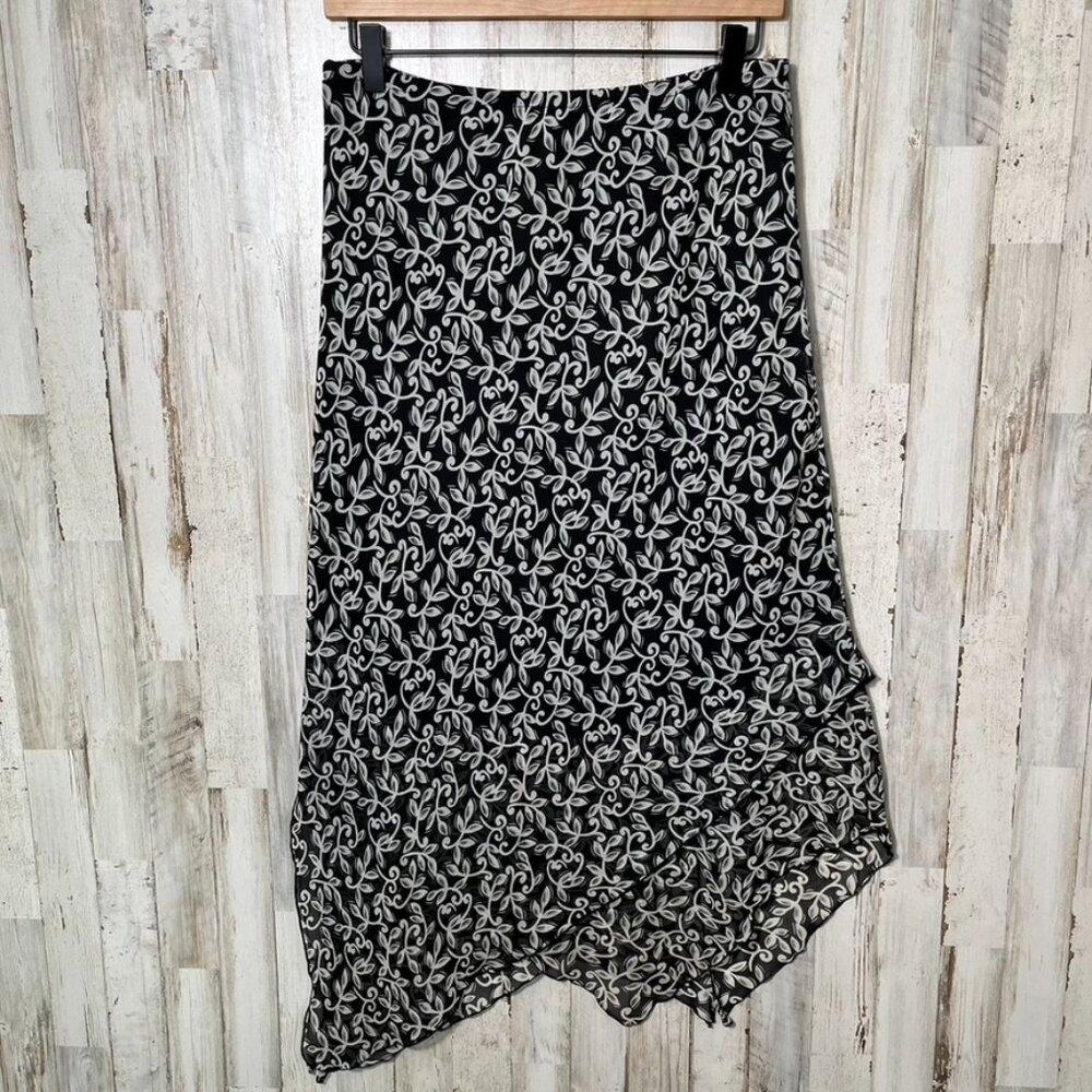 Vintage 90s Floral Black Cream Asymmetrical Midi Skirt Womens Size 8/Medium‎ - Picture 6 of 6